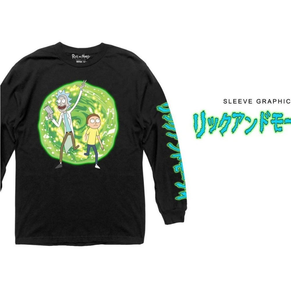 Adult Swim & Ripple Junction Rick & Morty Adult Black Long Sleeve Shirt Top